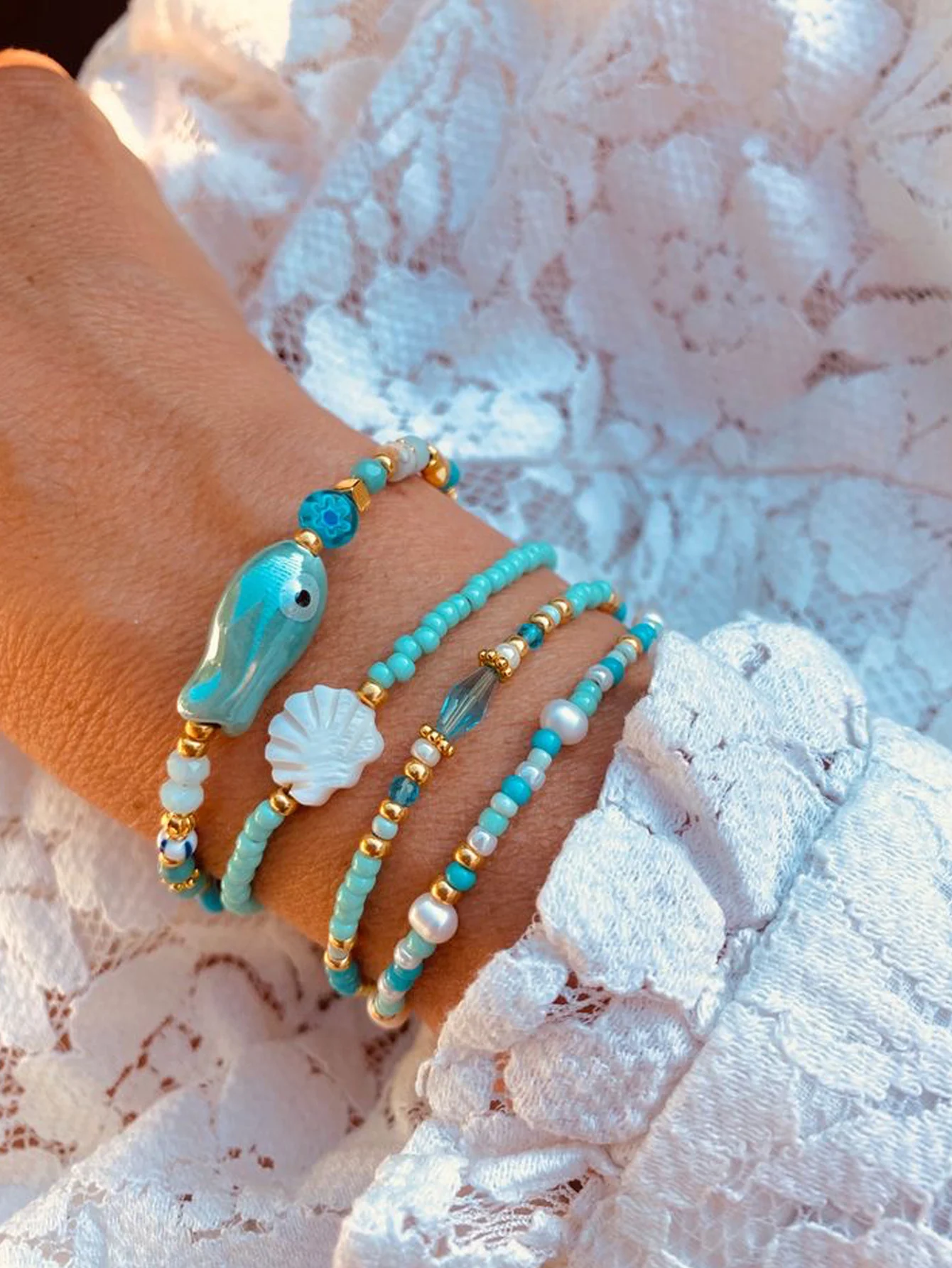 Bohemian Ocean Shell Fish Bracelet Womens