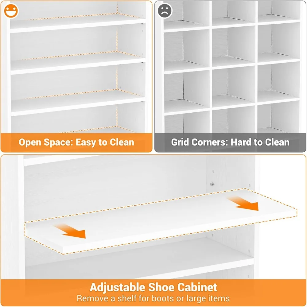 tall shoe cabinet, 9-tier shoe storage cabinet with adjustable shelves, freestanding wood shoe rack organizer cabinet for close