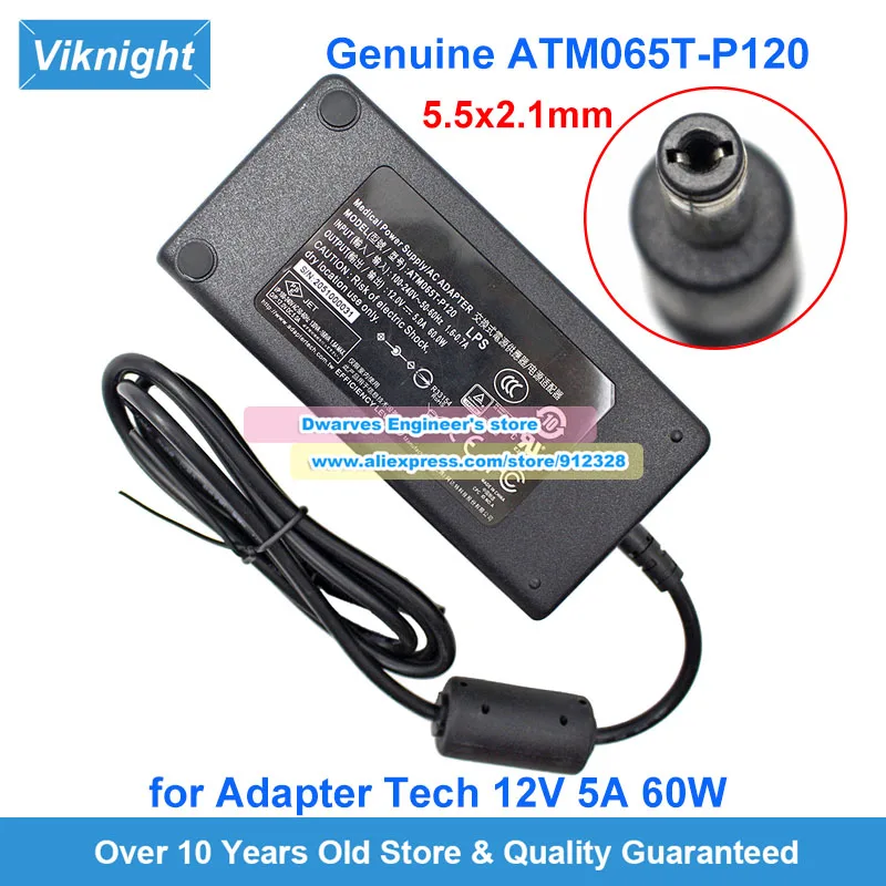  ATM065T-P120 12V 5A 60W AC 어댑터 ATS050T-A121 60W SN 2051000031 어댑터용 TECH Neovo MD-2702 5.5x2.1mm