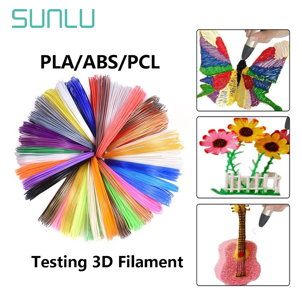 

SUNLU 1.75MM Testing 3D Filament For 3D Pen and 3D Printer Refill 5 Meters&10 Meters MPLA/ABS/PCL Sundry color for chioce