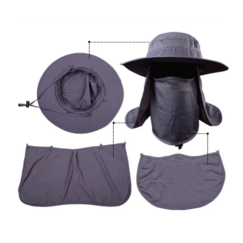 Summer Men Bucket Hat with Shawl Veil Hunting Hat Detachable Sun Waterproof Outdoor Camp Fishing Caps