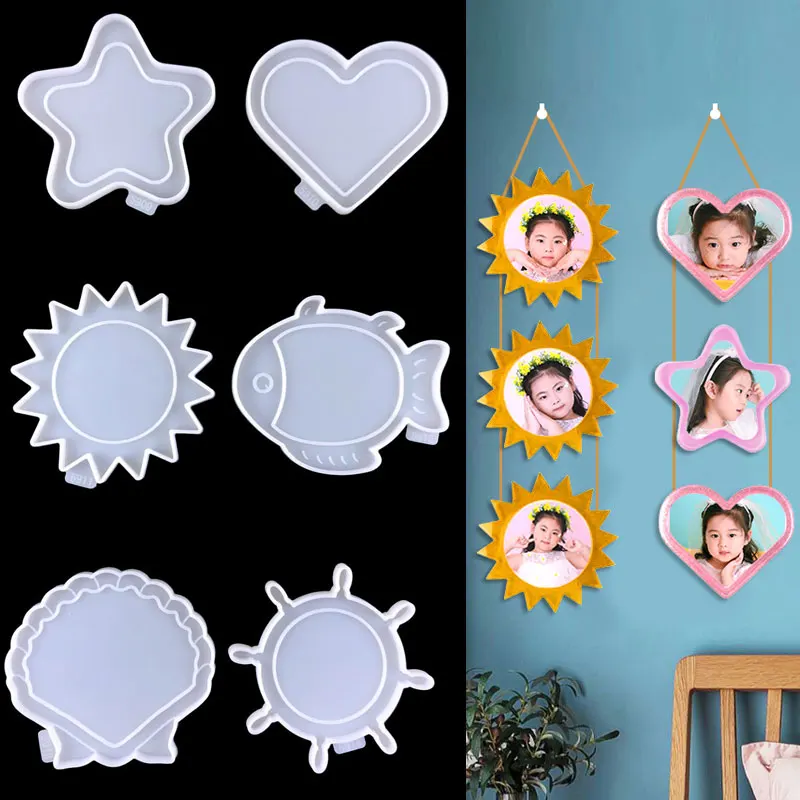 Children's Photo Frame Epoxy Resin Mold DIY Star Sun Shell Photo Frame Casting Mold Silicon Molds for Resin Art Craft Tools 7pcs diy mechanical keyboard key cap silicone mold uv crystal epoxy molds handmade crafts making tools