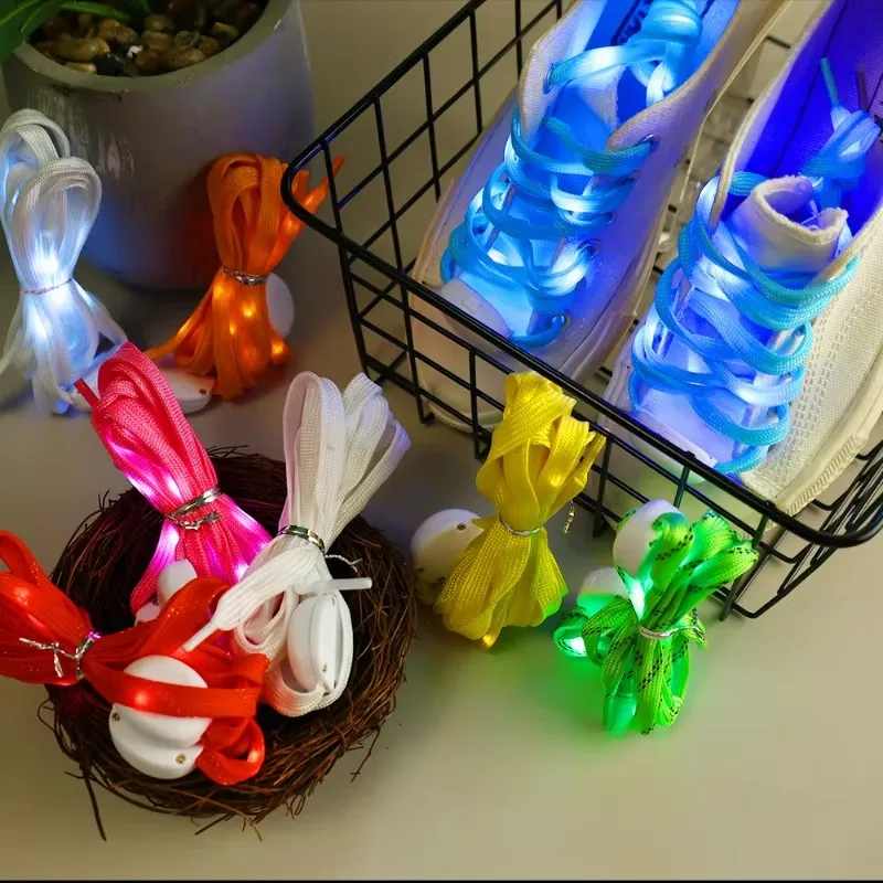 Mini LED Light Glow Light 1 Pairs Light Up Shoe Laces Nylon LED Shoelaces Flashing LED Shoelaces with 3 Modes Flashing Glow in The Dark Party