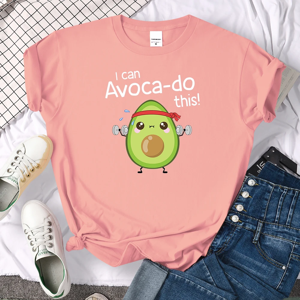 female T shirt Avocado for arm exercise I CAN DO THIS letter print topS women oversize kawaii Soft O-neck lady cozy slim clothes