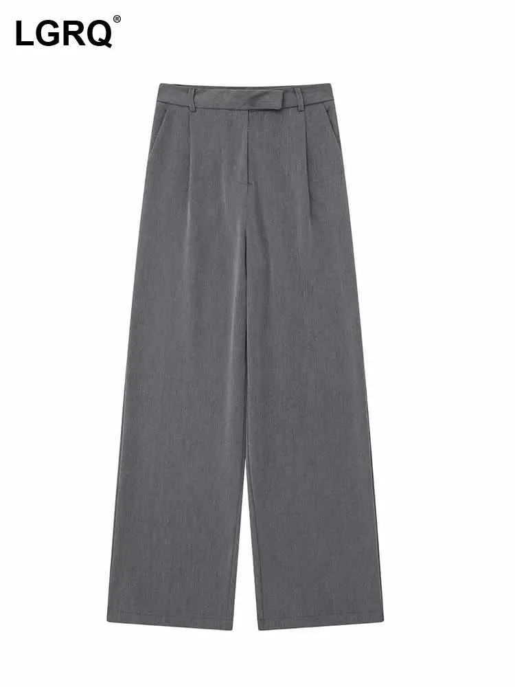 

LGRQ Elegant New Solid Color 2023 Straight Casual Autumn Pants Women's Fashion High Quality Wide Leg Loose Suit Trousers 19F4578