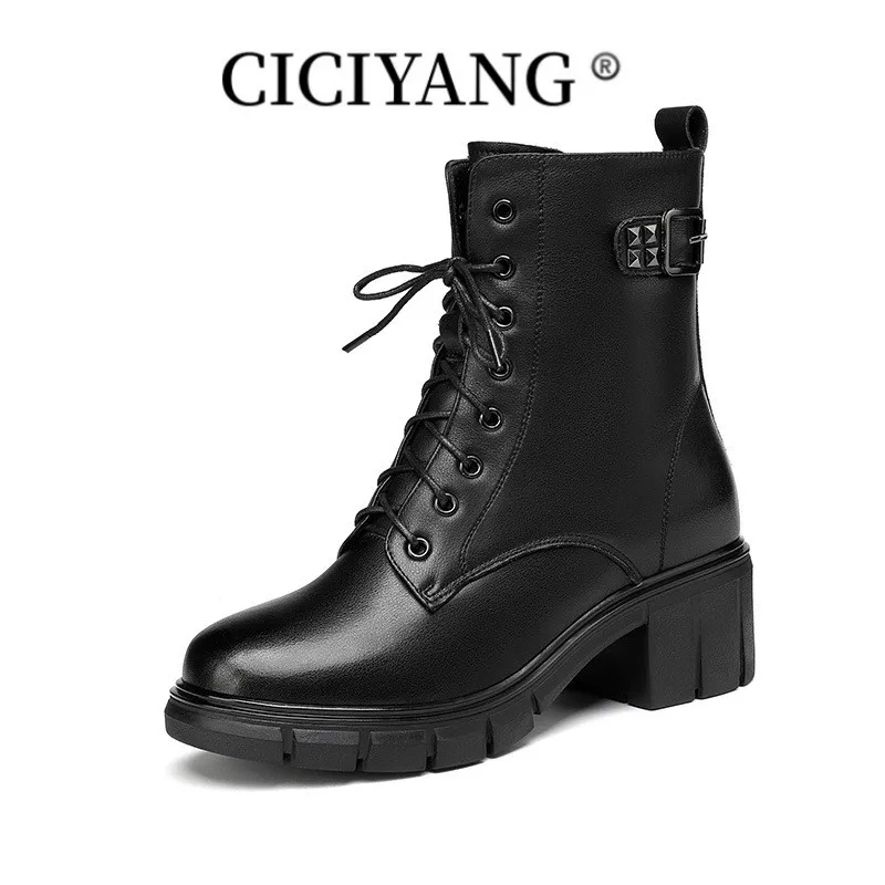 

CICIYANG Women Boots Winter Shoes New 2023 British Style Genuine Leather Women Large Size Boots Wool Warm Ladies Snow Boots