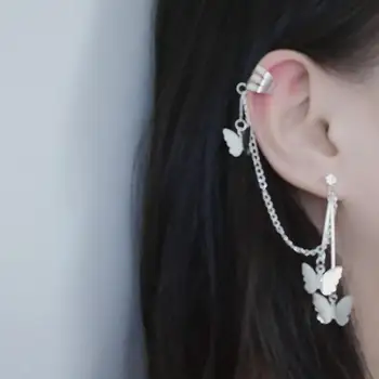 925 Silver Needle Korean Fashion Zircon Butterfly Tassel Earrings For Women Jewelry 2025 Trending New Chain Ear Clip Earrings