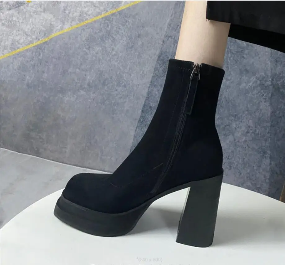 Women Suede shoes Boots Ankle Boots Platform Shoes For Women Heels Winter Boots Black Keep Warm Snow Winter Shoes Female Boots