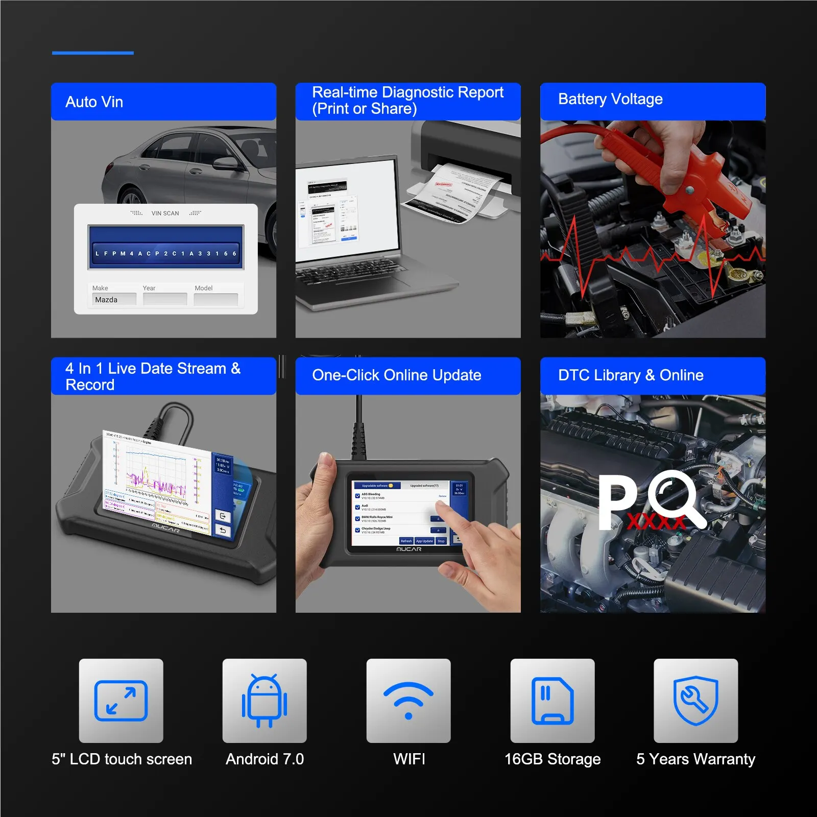 MUCAR CS6 Automotive Scanner Car Diagnostic Tool ABS SRS TCM ECM TPMS 6 System Code Read Oil Brake 7 Reset Lifetime Free Update images - 6