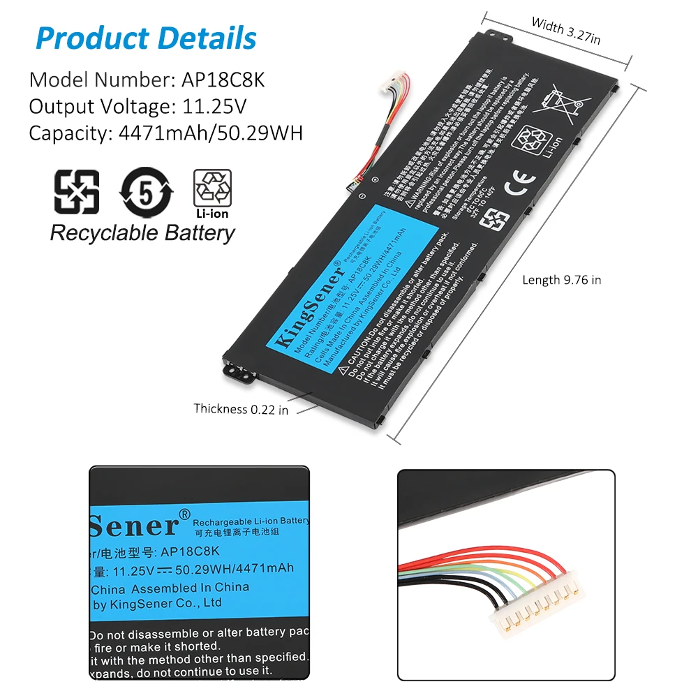 Kingsener Ap18c8k Ap18c4k Bateria do Portátil para Acer Aspire A51543-r057 R4mg R6f6 R6ww A515-44 R7nu R5uz Kt00304012 4471mah - Imagem 2