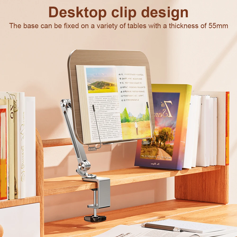 Book Stand for Reading with 360° Rotating Base Recipe Book Holder with Elastic Page Clip for Music Scores Recipe Tablet Laptop 4