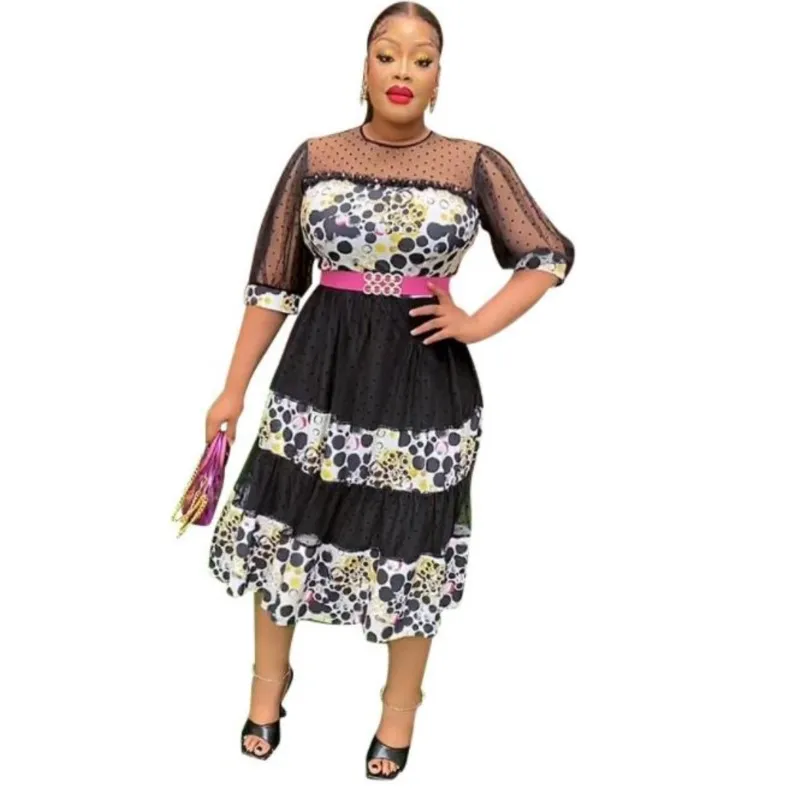 

Polka Dot Print African Dresses For Women Fashion Dashiki Africa Clothes Autumn Stitching Ankara Female Dress Elegant Party 2023