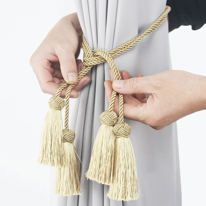 1Pair Tassel Curtain Tieback Room Accessories Curtain Buckle Holder Rope Handmade Weave Tassel Fringe Bandage Home Decoration 3
