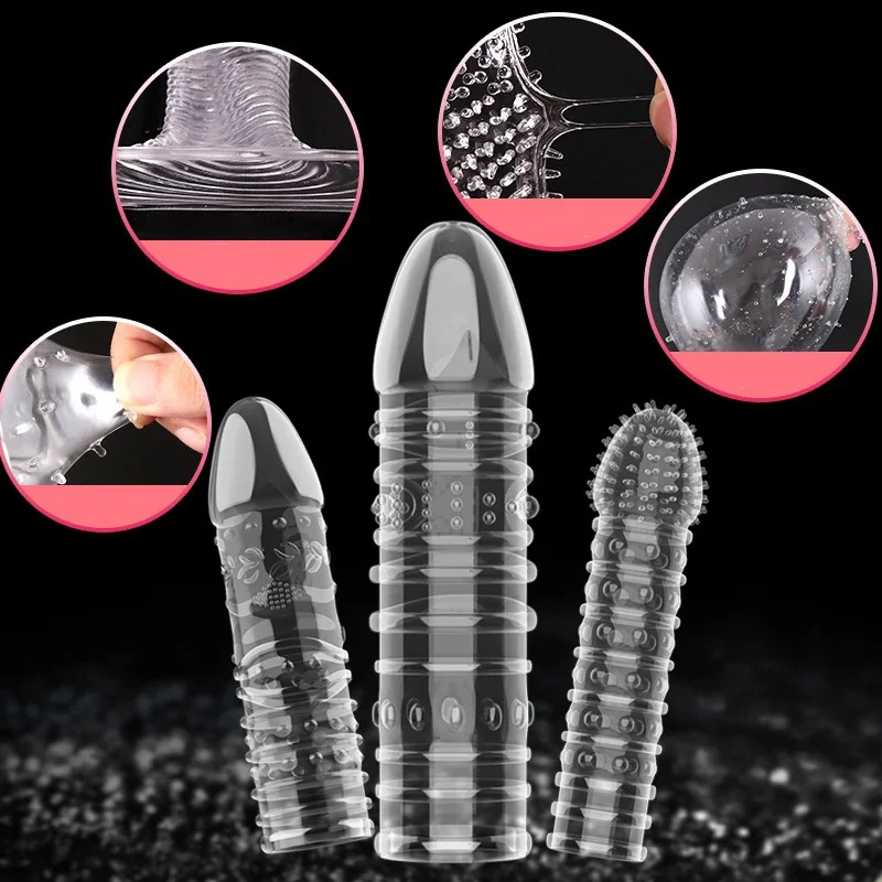 Penis Sleeve Penis Condom Penis Enlargement 14 Type Transparent Crystal Condom Penis Sleeve Male Enlargement Time Delay Spike Clit Reusable Condoms Sex Toy for Couple