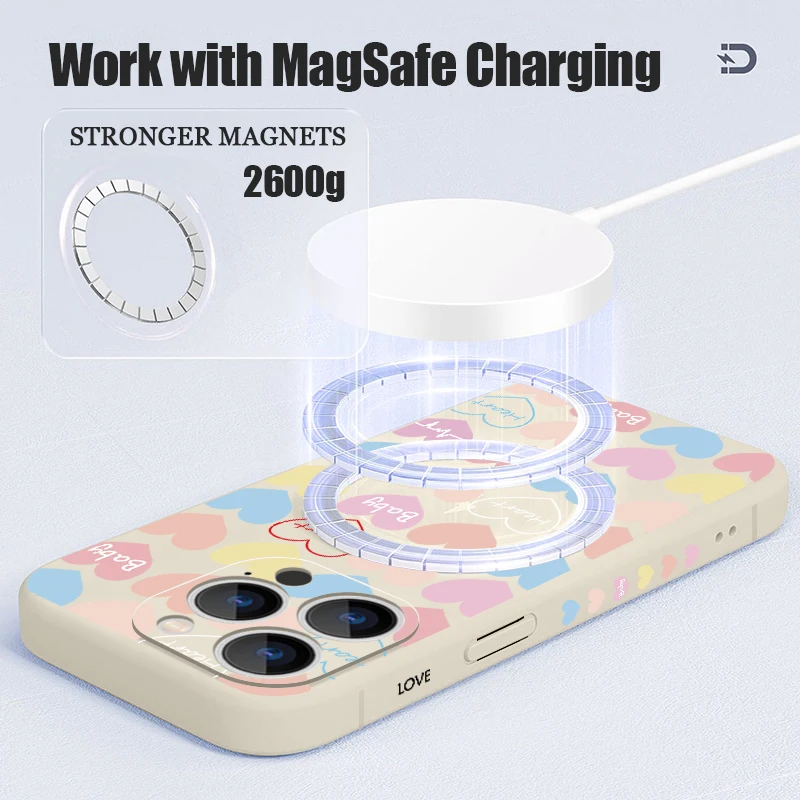 Magnetic Love Heart Case with Built-in Metal Plate and Lanyard