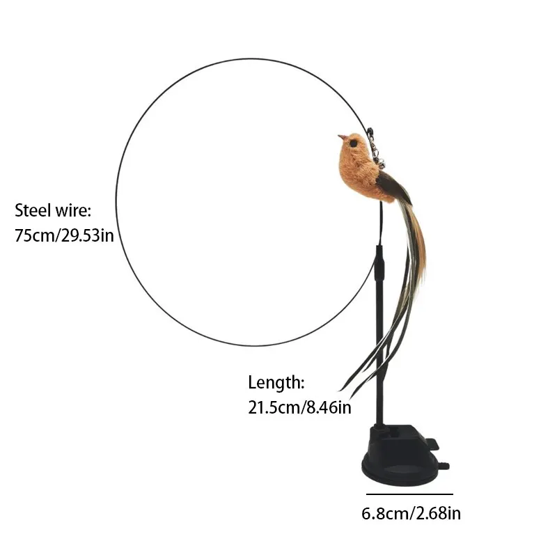 Cat Teaser Stick Upgraded Epoxy Sucker Steel Wire Long Rod Feather No Harmful Ingredients