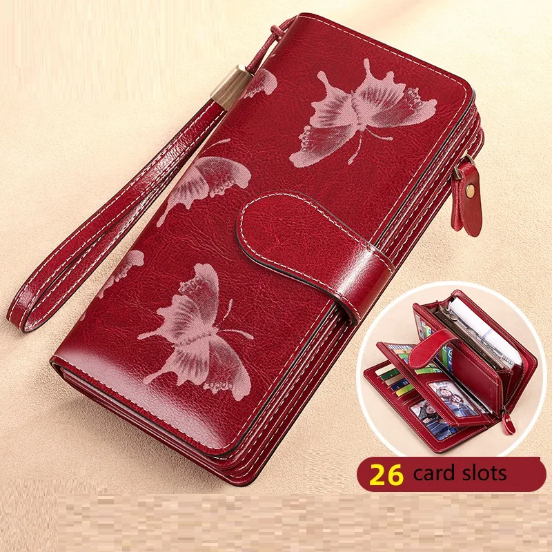 RFID Kartenhalter Kuh Leder Brieftasche Frauen Große Damen Echtes Leder Geldbörse Große Weibliche Rindsleder Clutch Tasche für Handy – Detail 1