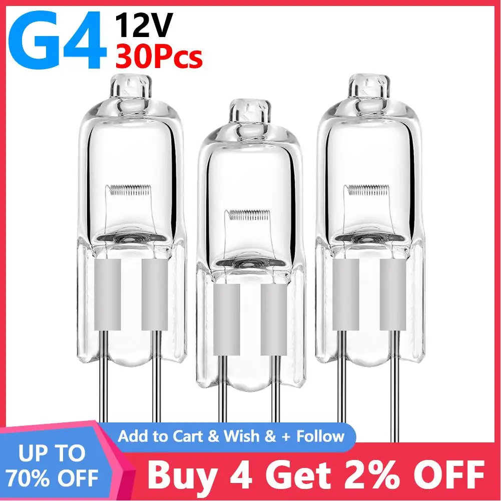 30Pcs Bi-Pin Bulb AC DC 12V Halogen G4 20 Watt 120lm for Accent Lights Under Cabinet Puck Light Chandeliers Track Lighting