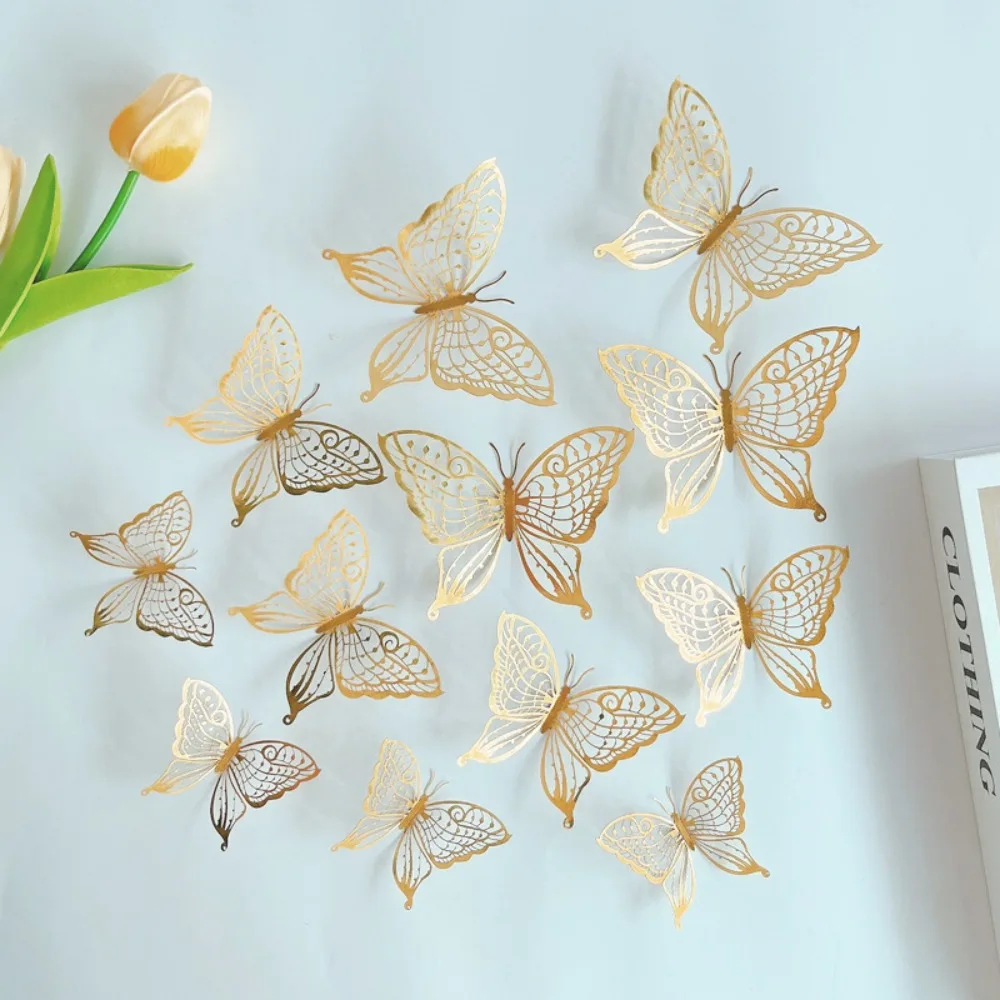 3D Butterfly Wall Decor 12pcs/set Hollow Butterfly Sticker DIY Paper