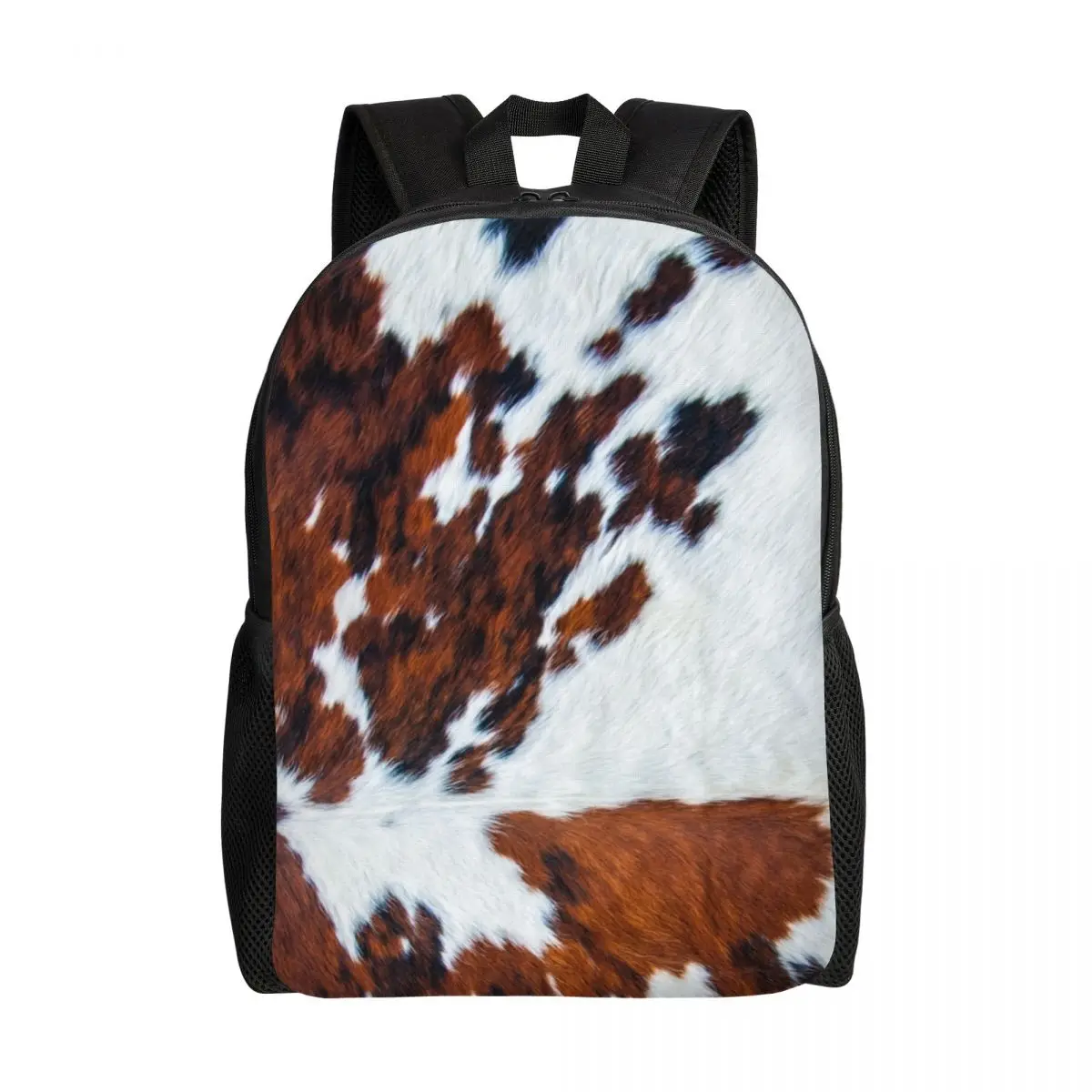 

Rustic Cow Faux Fur Skin Leather Backpack School College Students Bookbag Fits 15 Inch Laptop Animal Cowhide Texture Bags