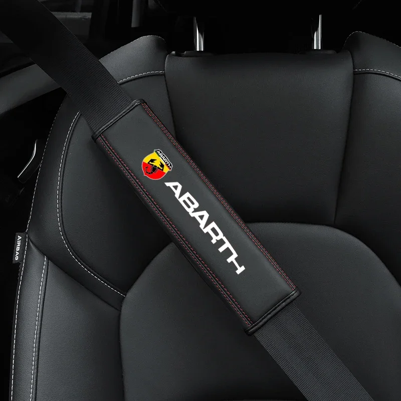 1pc Cowhide Car Interior Seat Belt Protector Cover For Fiat Abarth 595 Abarth 500 124 Spider car accessories seat belt covers seat belt protector car seat belt accessory