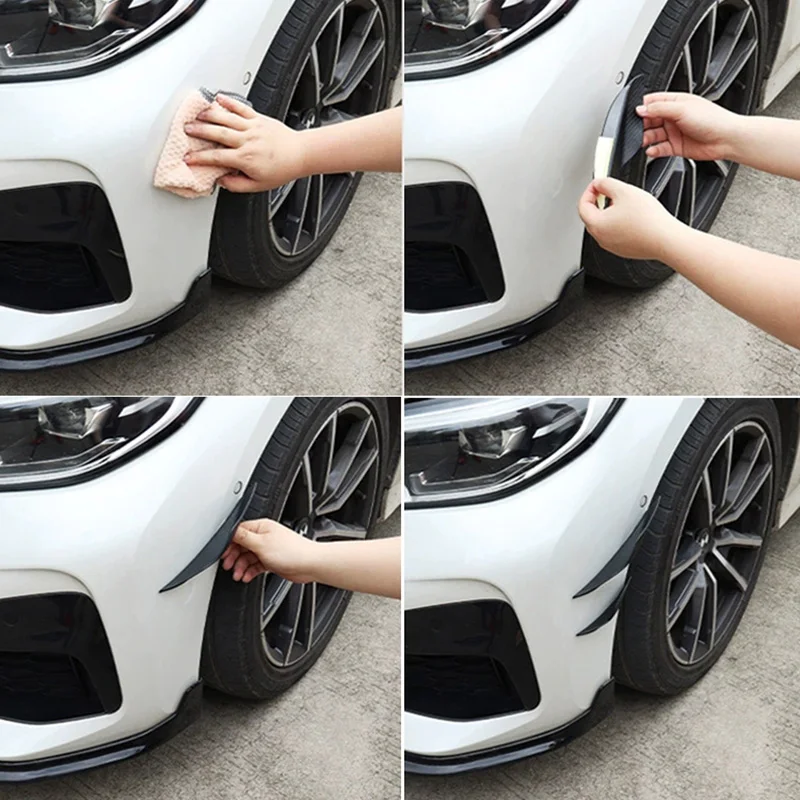 Set of Rubber Car Bumper Lip Protectors in Black Carbon Fiber Finish