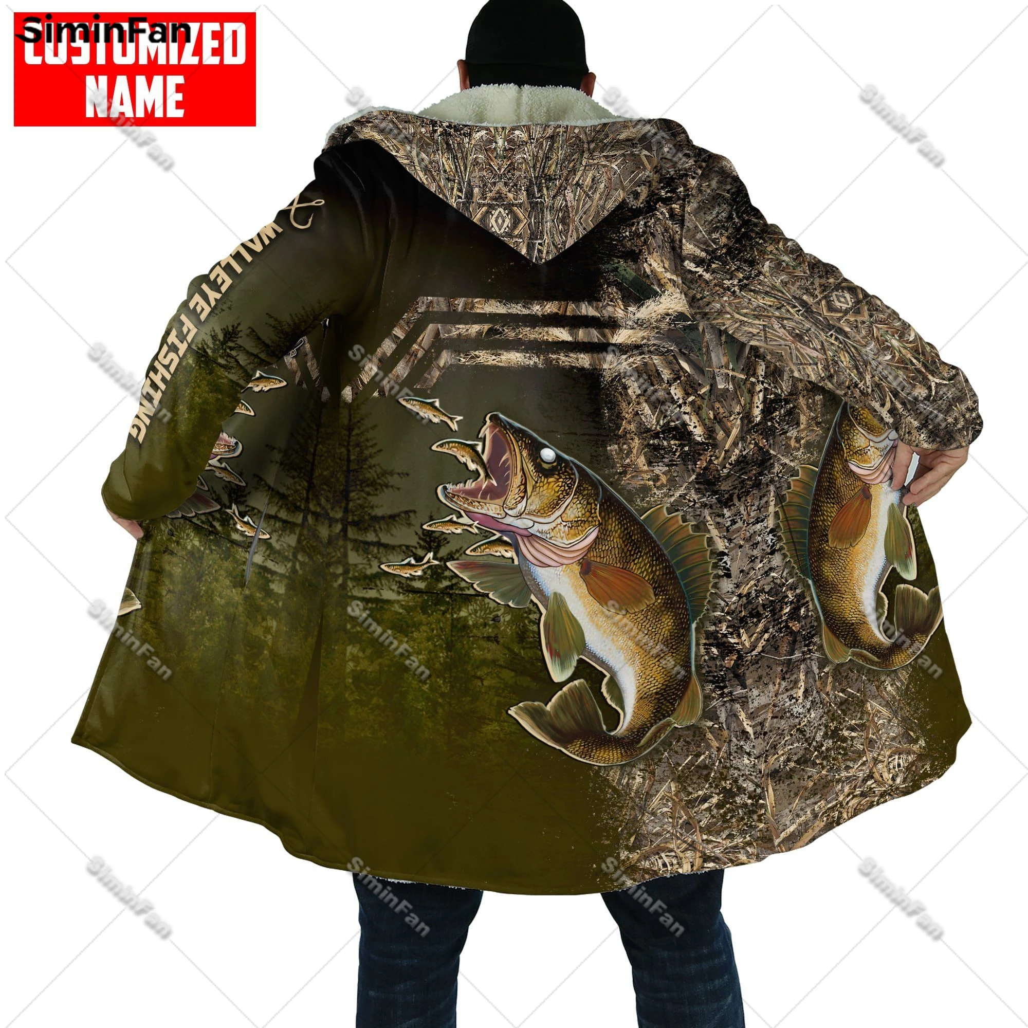 Bass Fishing 3D All Over Printed Winter Hooded Cloak Men Fleece