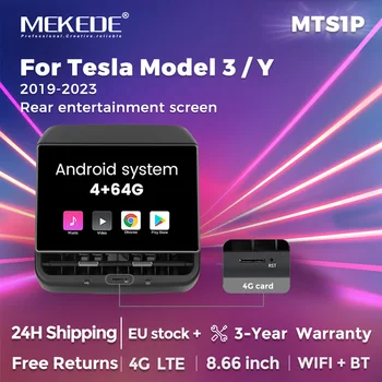 MEKEDE 8,66 pulgadas 4 + 64G pantalla trasera Android para Tesla Model 3 Model Y 2019-2023 4G WIFI pantalla de entretenimiento IPS aire acondicionado 1