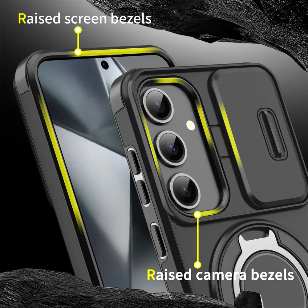 360° Rotating Hidden Metal Ring Holder Case with Camera Protection - Durable Hard PC Phone Cover