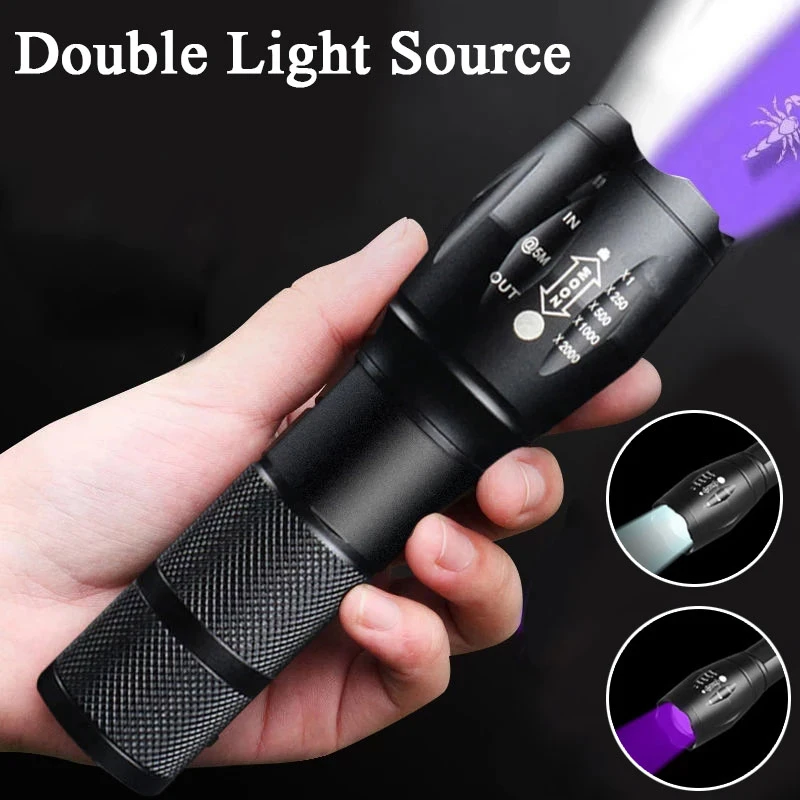 Linterna de doble luz, luz ultravioleta, retráctil, con Zoom, color blanco y con de agente fluorescente|Linternas y antorchas| - AliExpress