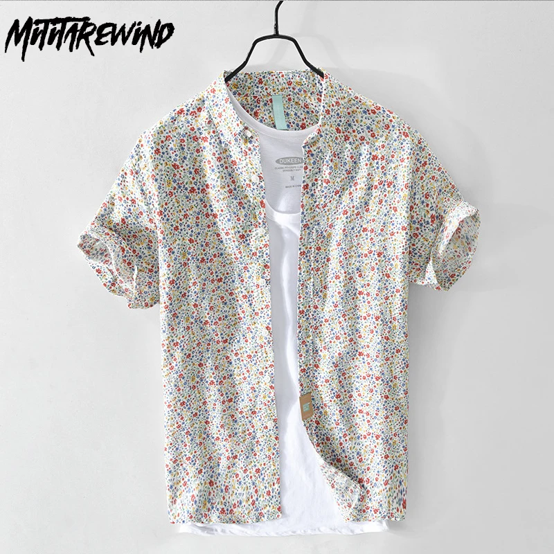 

Summer Holiday Beach Mens Tops Retro Floral Cotton Linen Short Sleeves Button Up Shirt Outdoor Casual Comfortable Designer Shirt