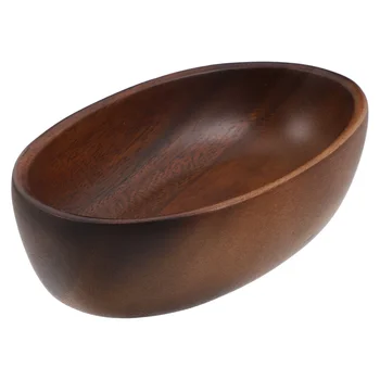 Grande ciotola a forma di nave in legno di noce Ciotola da portata per insalata di frutta vintage artigianale marrone scuro per uso da bancone della cucina 1
