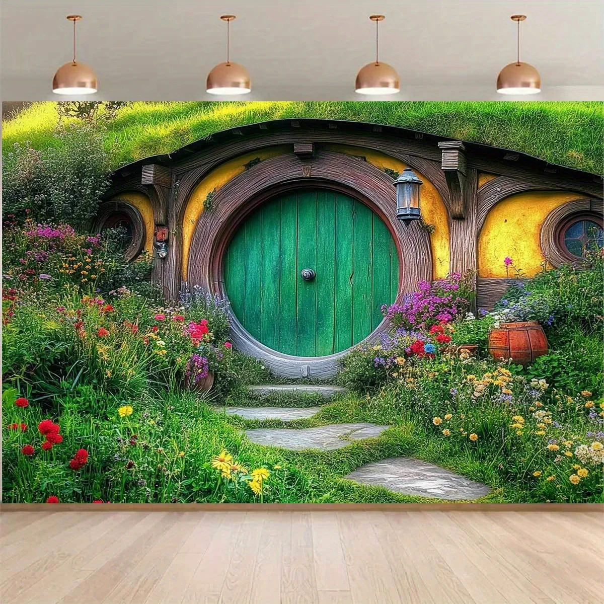Hobbit Hut Fantasy Theme Background Cloth, використовується для вечірнього фотофону, прикраси банера для святкування дня народження