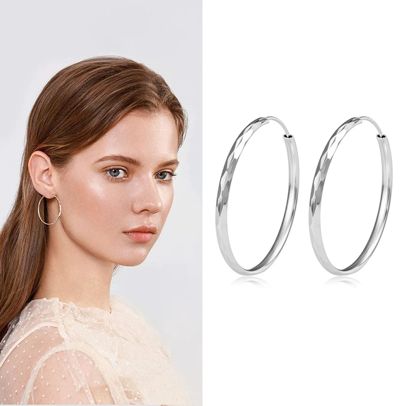 

Hoop Earring for Women Girl Silver Color Metal Earrings Big Round Circle Smooth Huggie Fashion Simple Large Ear Ring Jewelry Gif