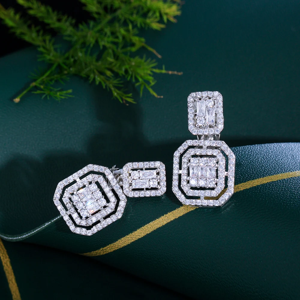 CWWZircons No Ear Hole Design Square Drop Dangle CZ Women Party Wedding Engagement Clip on Earrings Without Piercing CZ903 5