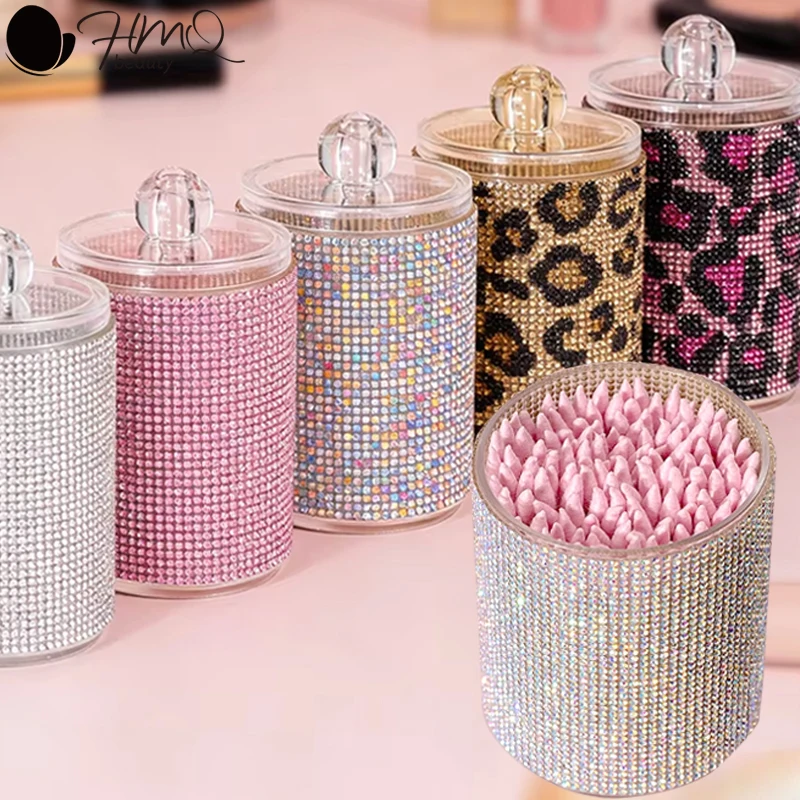 Luxury Diamond Cotton Swabs Storage Case Portable Makeup Cosmetic Organizer Dust-proof Jewelry Storage Container Makeup Tools 1