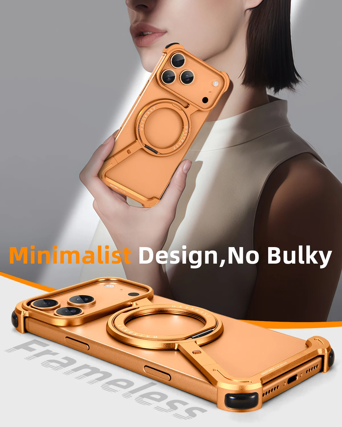 Oatsbasf Frameless Magsafe Protective Phone Case with 360° Rotatable Stand & Shockproof Design