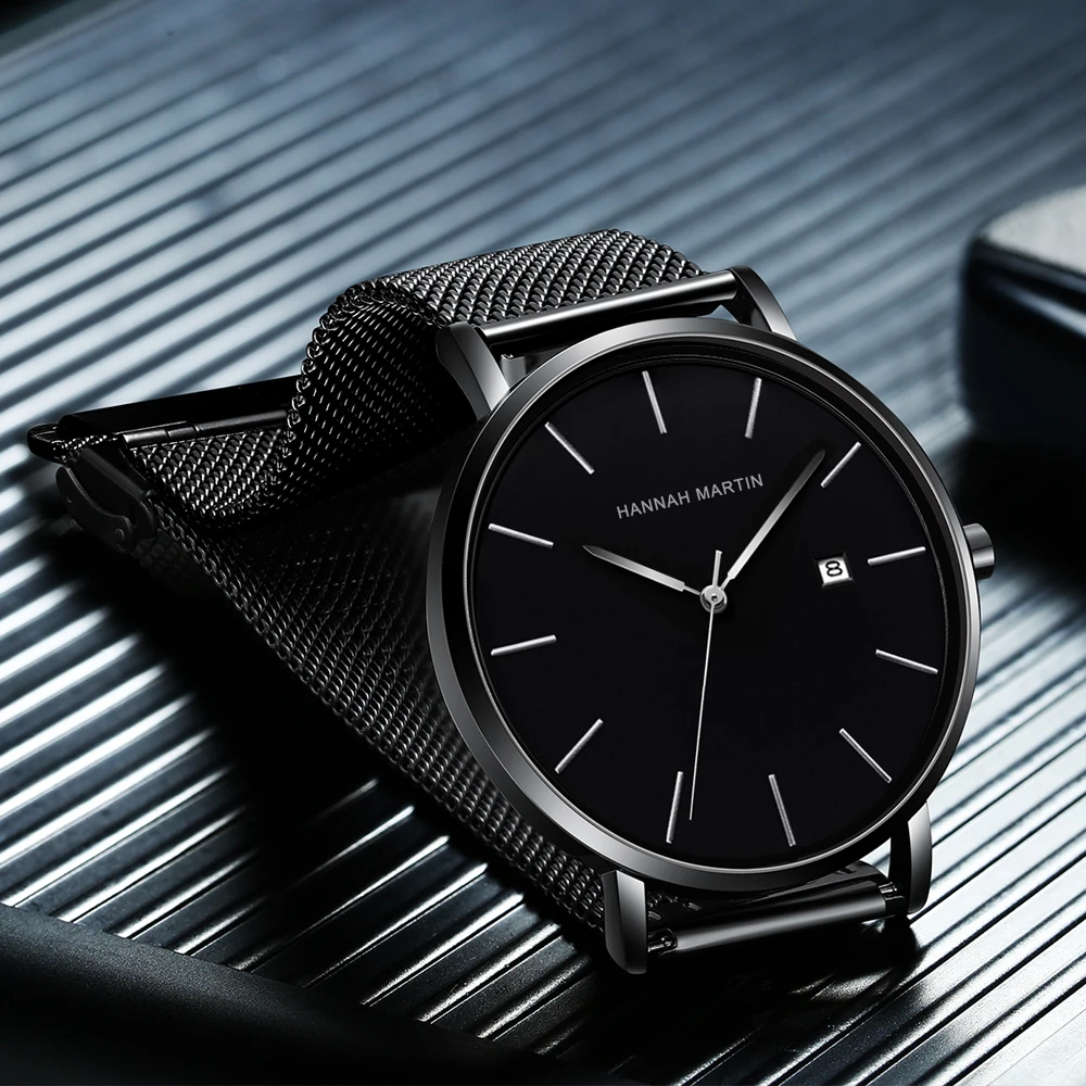 Classic Bauhaus Design Men Watch Dark Blue  Japan Quartz Waterproof Stainless Steel Fashion Business Calendar Ultra Thin Watches 2