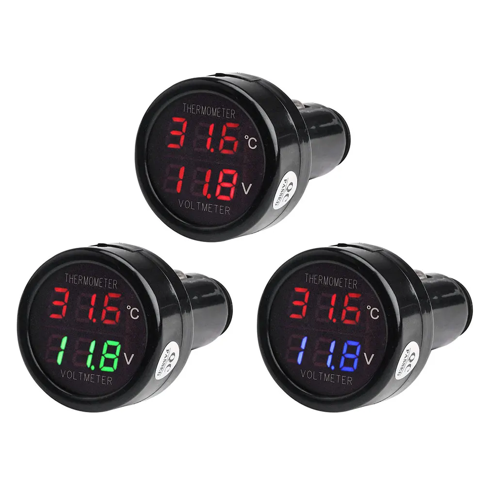 

12V 24V 36V Digital Car Voltmeter Thermometer Cigarette Lighter Style 2 In 1 DC 8V-36V Battery Monitor Voltage Temperature Meter