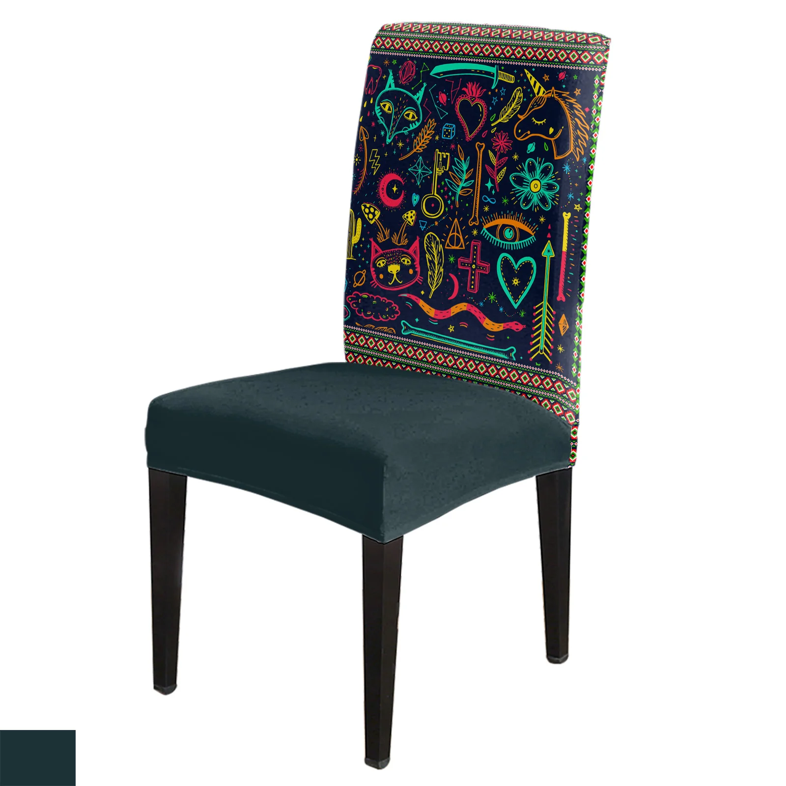 

Geometric Graffiti Ethnic Dining Chair Cover 4/6/8PCS Spandex Elastic Chair Slipcover Case for Wedding Hotel Banquet Dining Room