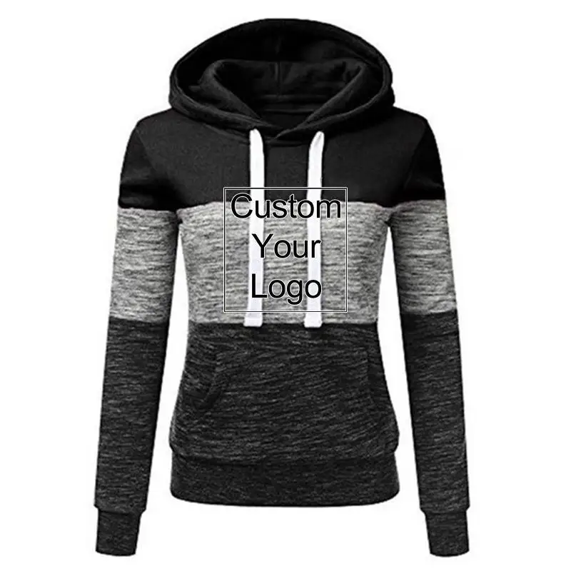 Custom Women Sweatshirts Autumn Winter Hoodies Long Sleeve Hoody Ladies Patchwork Hooded Sweatshirt Female Outwear Casual Tops