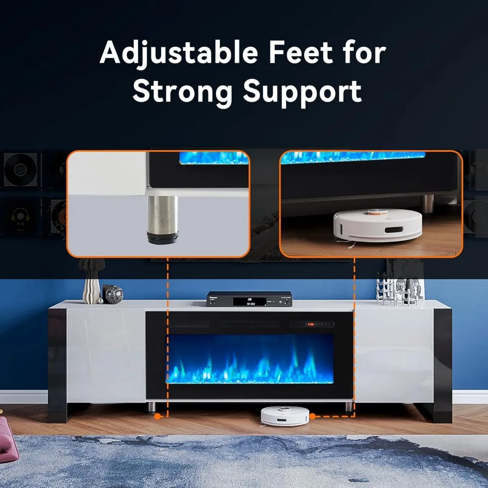 Fireplace TV Stand with 36" Fireplace, 70" Modern Entertainment Center LED Lights,TV Console Cabinet for TVs Up To 80" 6