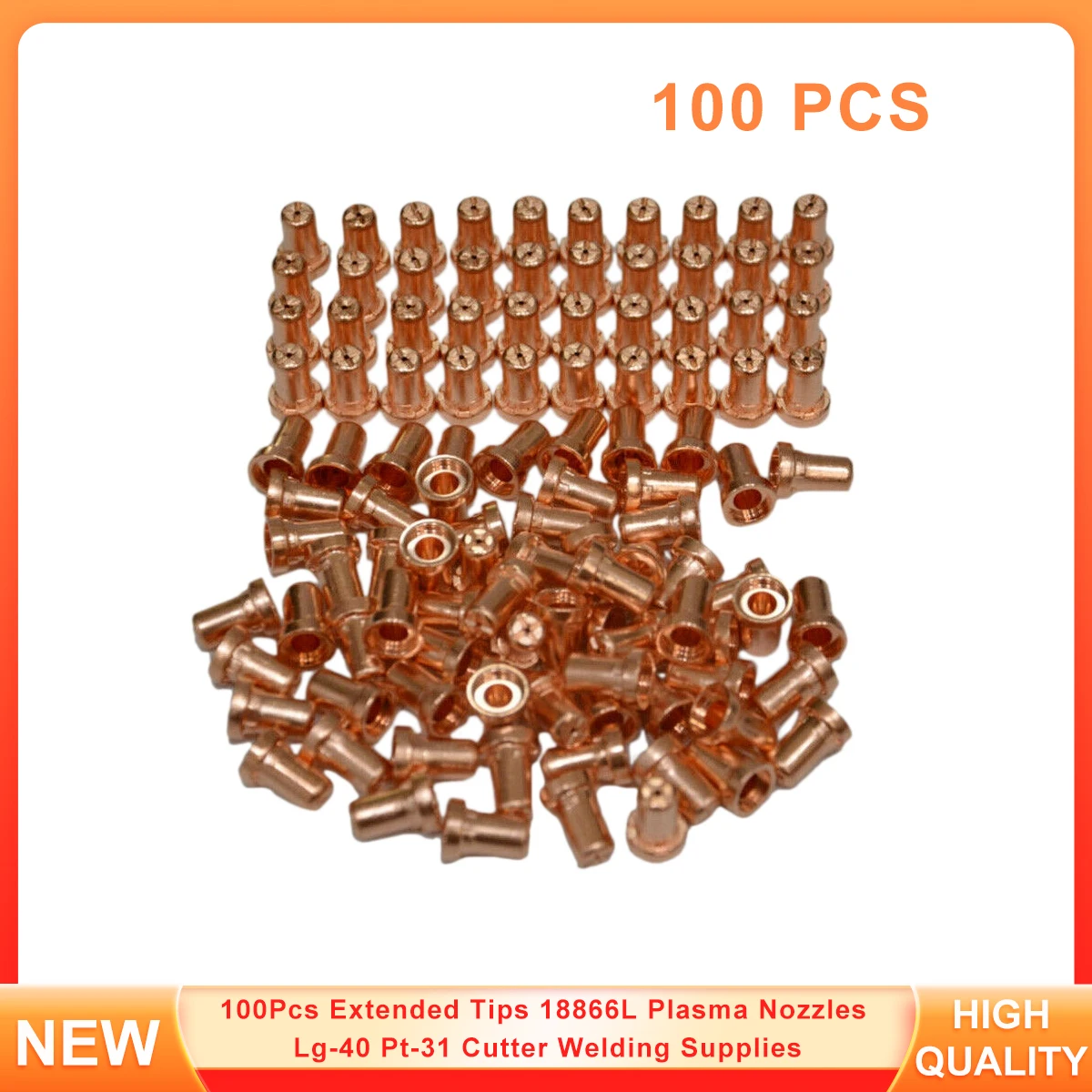 

100Pcs Extended Tips 18866L Plasma Nozzles Lg-40 Pt-31 Cutter Welding Supplies