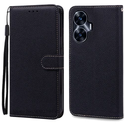 Leather Flip Wallet Phone Case with Protective Book Cover and Card Holder Slot - Realme C55 (Black)