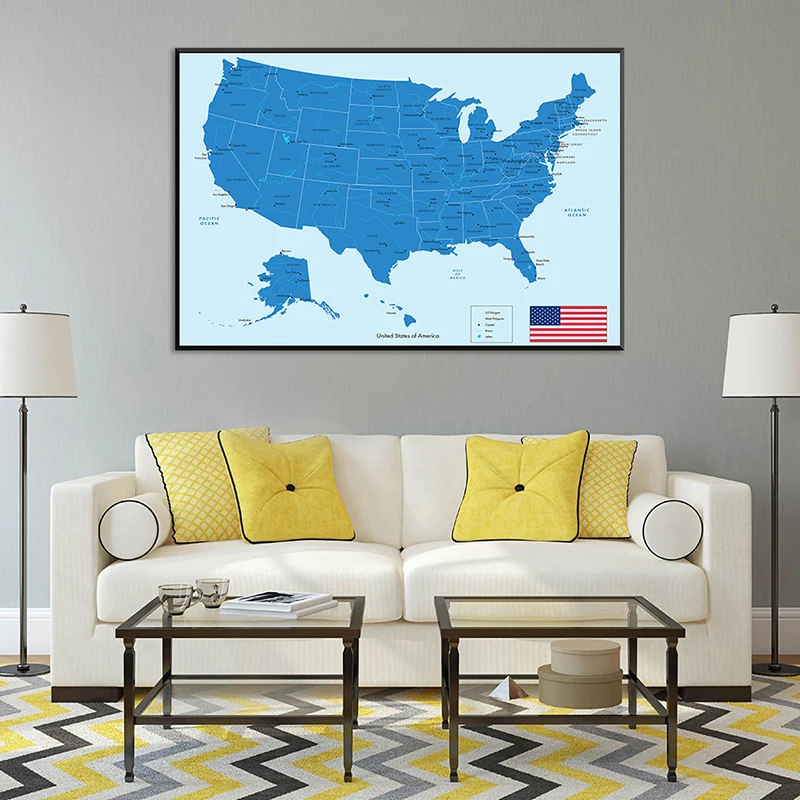 84*59Cm The Usa Map Wall Decorative Map Of United States Unframed Poster Canvas Painting Home Decoration School Supplies