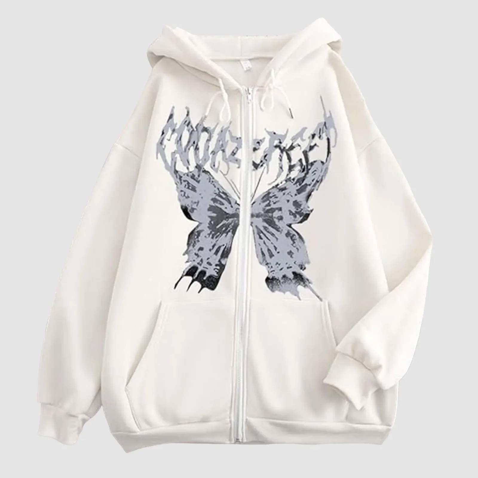 Hoodies Coat Womens Fun Skeleton Butterfly Patchwork Zip Up Hooded Jacket Loose Comfy Oversized Sweatshirt Girls Long Sleeve Top 2