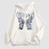 Hoodies Coat Womens Fun Skeleton Butterfly Patchwork Zip Up Hooded Jacket Loose Comfy Oversized Sweatshirt Girls Long Sleeve Top 2