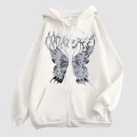 Hoodies Coat Womens Fun Skeleton Butterfly Patchwork Zip Up Hooded Jacket Loose Comfy Oversized Sweatshirt Girls Long Sleeve Top 2