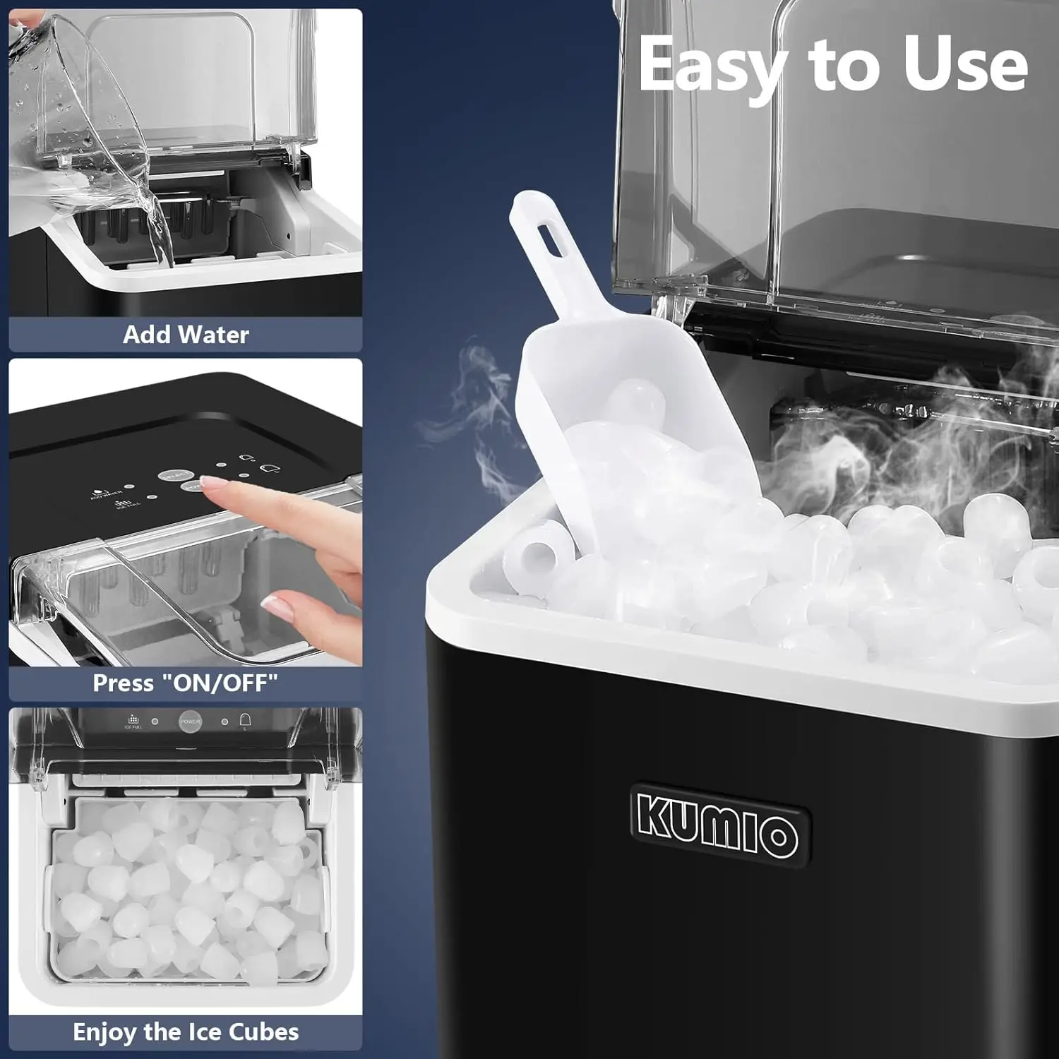 Ice Makers Countertop, 9 Bullets Ready in 9 Mins, 26.5 Lbs/24 Hrs, Ice Machine with Self-Cleaning, Removable Basket & Scoop