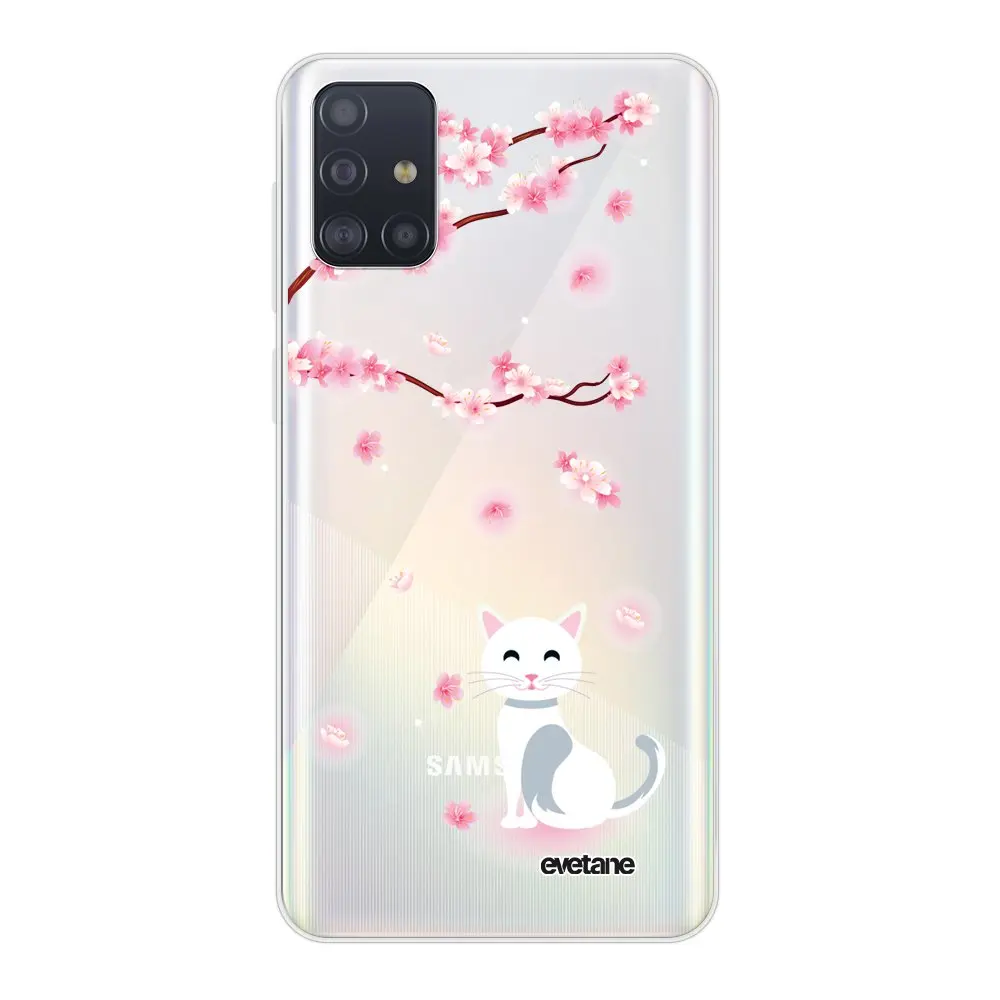 Чехол Samsung Galaxy A51 5G 360 полностью прозрачный с изображением кота и цветов |